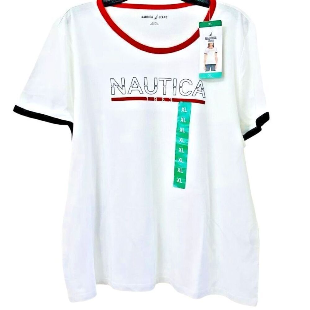Nautica Jeans Short Sleeve Top Women's Shirt Size‎ White X-Large New with Tags!
